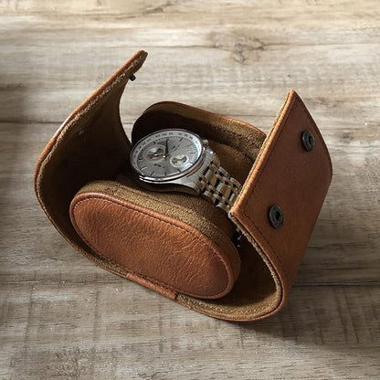 Longjet Watch Roll Travel Case for Men Portable Watches Organizer Box with Removable Velvet Pillow Holder (1 Slot Brown)