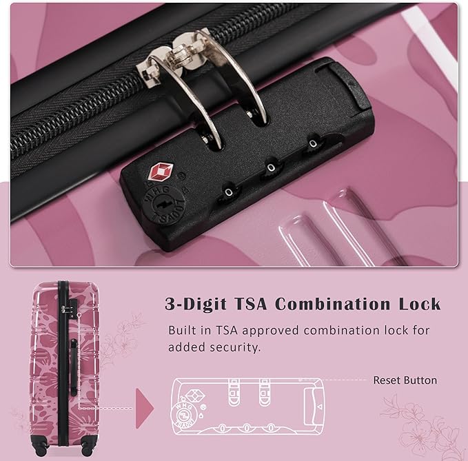 Luggage Sets 3 Piece Durable Suitcase Set with Spinner Wheels, 3 Pcs Hardside Lightweight luggage with TSA Lock, Large Checked Travel Suitcases