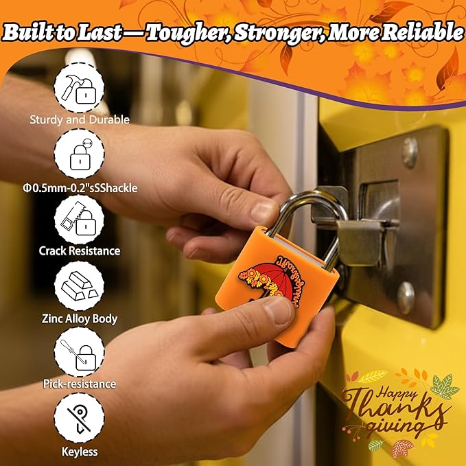 UMIKSMART Padlock, Keyless Fingerprint Padlock with USB Charging, Gym Lockers, School Lockers, Luggage, Storage Boxes, Cabinets, Backpack, Thanksgiving Gifts (Autumn Harvest Orange)