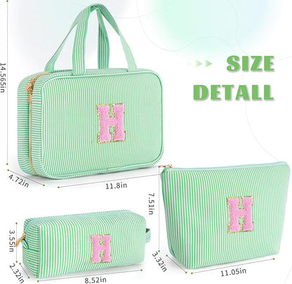 Personalized Friend Birthday Gifts - 3 Pieces Toiletry Makeup Bag Cosmetic Bags for Women Travel Make up Bag with Small Makeup Bag Wedding Bridesmaid Gifts for Women - Green H