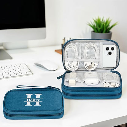 Personalized Electronics Organizer Travel Case – Custom Name Compact Cable Storage Bag for Chargers, Cords, USB Flash Drives – Waterproof Tech Pouch for Travel, Business and Daily Organization- Green