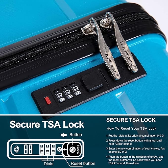 Luggage Sets Wear-Resistance Hardside Lightweight Suitcase Double Spinner Wheels, TSA Lock,Two Hooks, Scratch-resistant Carry-on,3 Piece Set(20inch 24inch 28inch) (Light Blue)