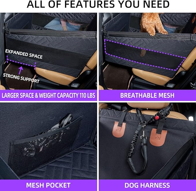 Medium Dog Car Seat,Back Seat Extender for Dogs,Waterproof Large Dog Seat Cover for Backseat, Pet Bed for Car Hammock(Black-s)