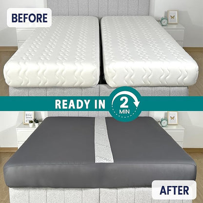 3-in-1 Fitted Sheet Attached Bed Bridge Twin (XL) to King Converter Kit with Sheet Strap Set | Split King Gap Filler for Adjustable Bed | Grey