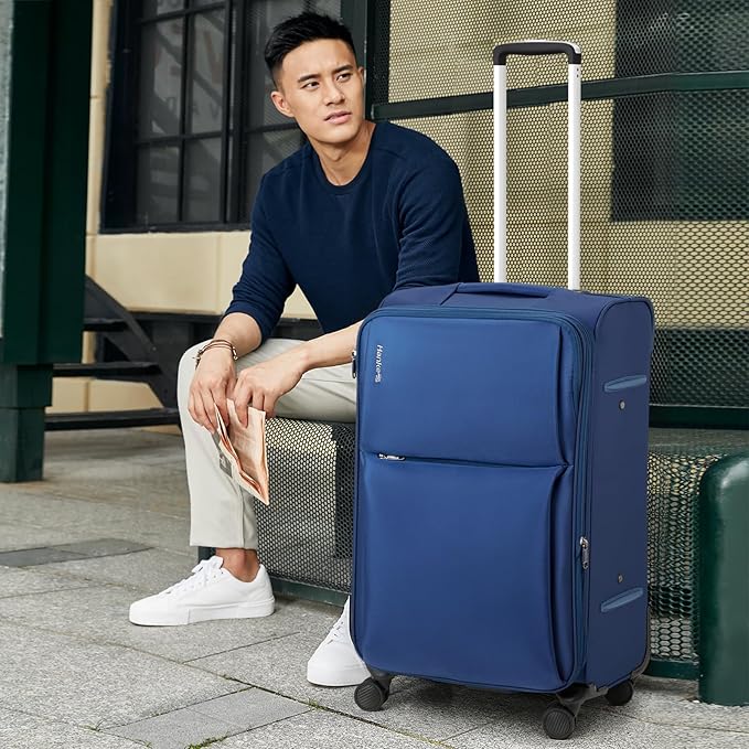 Hanke Softside Expandable 20 Inch Carry On Luggage with Wheels Airline Approved, TSA Luggage Lightweight Rolling Suitcases for Travel Carry On Bag(Blue)