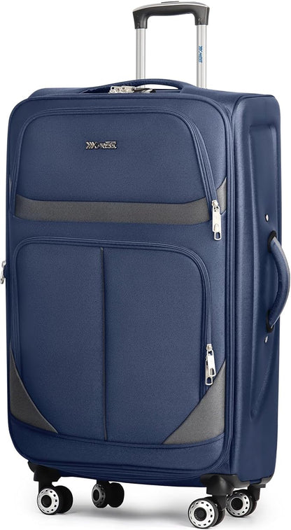 32'' Large Softside Suitcase,Expandable 15% Luggage,with Double Spinner Wheels and LOCK,Lightweight Travel Suitcase for Men/Women（Navy-Grey,32in）