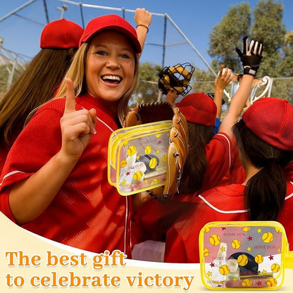 12 PCS Softball Gift Accessories Bags Softball Cosmetic Bags Goodie Snack Makeup Pouch Bag Waterproof Clear PVC Travel Bag with Zipper for Girls Team Gifts Valentine Player Sport Party Favors