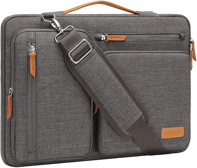 MOSISO 360 Protective Laptop Shoulder Bag,15 inch Computer Bag Compatible with MacBook Air M4 M3 M2/Pro A1990 A1707, Dell XPS Plus,Side Open Messenger Bag with 4 Zipper Pockets&Handle, Taupe Gray