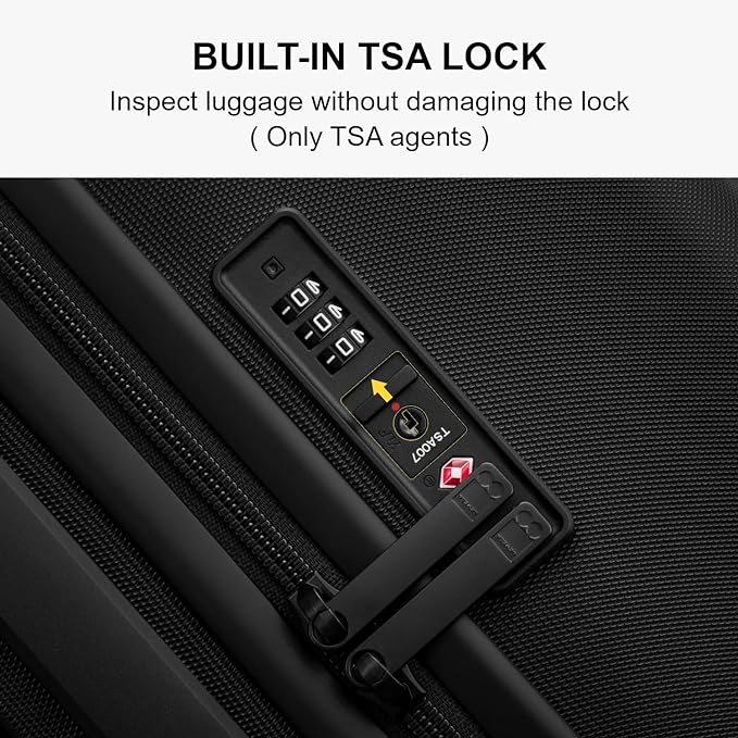 LEVEL8 Large Suitcase with Wheels, Checked Luggage, Lightweight Luminous Textured Tsa Approved Medium Hardside Large Luggages, 24 Inch, Black