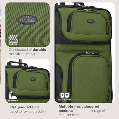 U.S. Traveler Rio Lightweight Softside Rolling Carry-on Suitcase, 2-Wheel Single, Green
