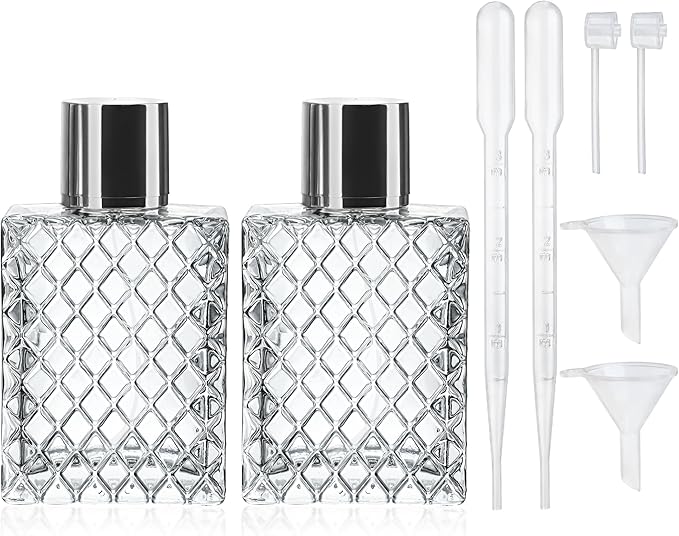 YU FENG 2 Pack Refillable Glass Spray Perfume Bottles 100ml / 3.4 oz Cosmetic Fine Mist Atomizer Bottle Empty Portable Clear Glass Essential Oil Container for Travel