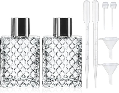 YU FENG 2 Pack Refillable Glass Spray Perfume Bottles 100ml / 3.4 oz Cosmetic Fine Mist Atomizer Bottle Empty Portable Clear Glass Essential Oil Container for Travel