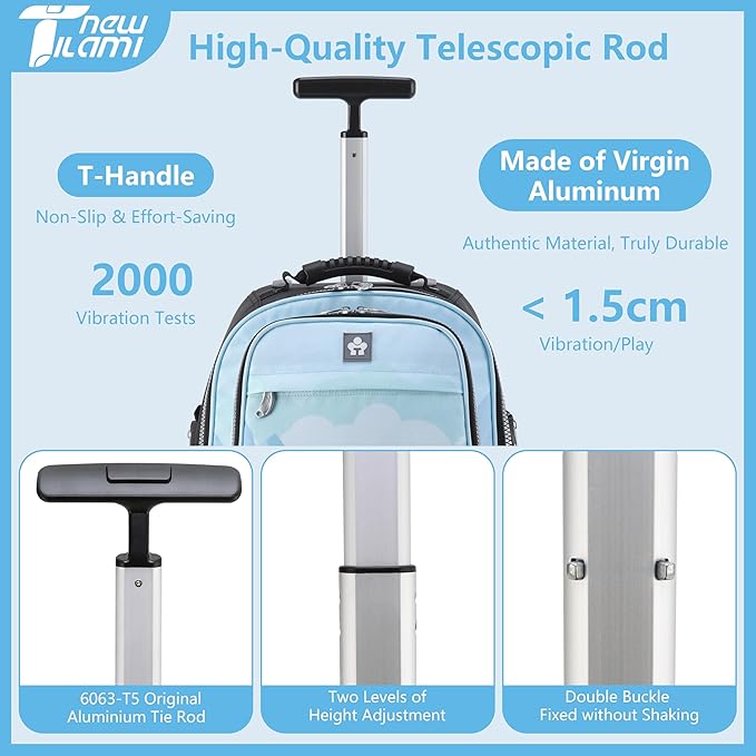 NEW TILAMI 19 Inch Rolling Backpack 360°rotating Universal Wheel, Large Organizer Compartments, Adjustable Handle, Carry on for School Students Business Travel, Pink Forest Cloud