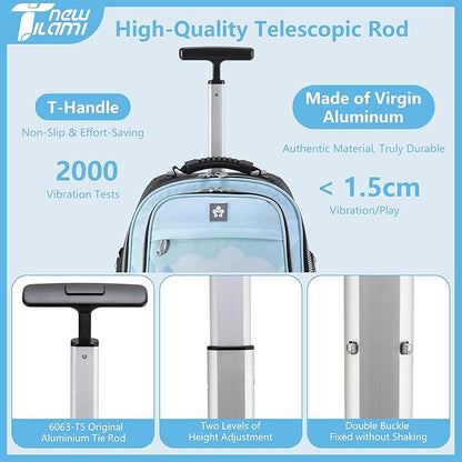 NEW TILAMI 19 Inch Rolling Backpack 360°rotating Universal Wheel, Large Organizer Compartments, Adjustable Handle, Carry on for School Students Business Travel, Pink Forest Cloud