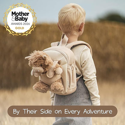 Moonkie Hug & Go Highland Cow Toddler Backpack – Soft Plush Bag with Take-Along Toy for Boys Aged 2–4 | Ideal for Daycare | Travel & Birthday Gifts for 3-Year-Old Kids