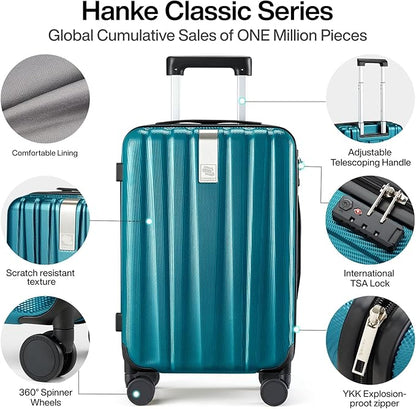 Hanke Luggage Sets 3 piece Carry On Luggage with Wheels PC Hard Shell Suitcases Lightweight Checked Travel Luggage Extra Large Travel Suitcase Woman Men 20/24/29 Inch(Caribbean Blue)