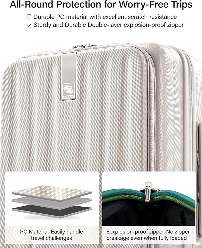 Hanke 26 Inch Expandable Luggage Top Opening Checked Bag Luggage Hard Shell Suitcases with Wheels Lightweight Travel Luggage Heavy Duty Luggage Suitcase with Lock for Woman Men-Ivory White