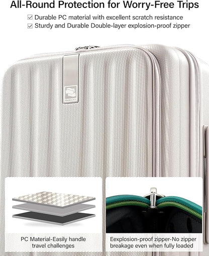 Hanke 26 Inch Expandable Luggage Top Opening Checked Bag Luggage Hard Shell Suitcases with Wheels Lightweight Travel Luggage Heavy Duty Luggage Suitcase with Lock for Woman Men-Ivory White