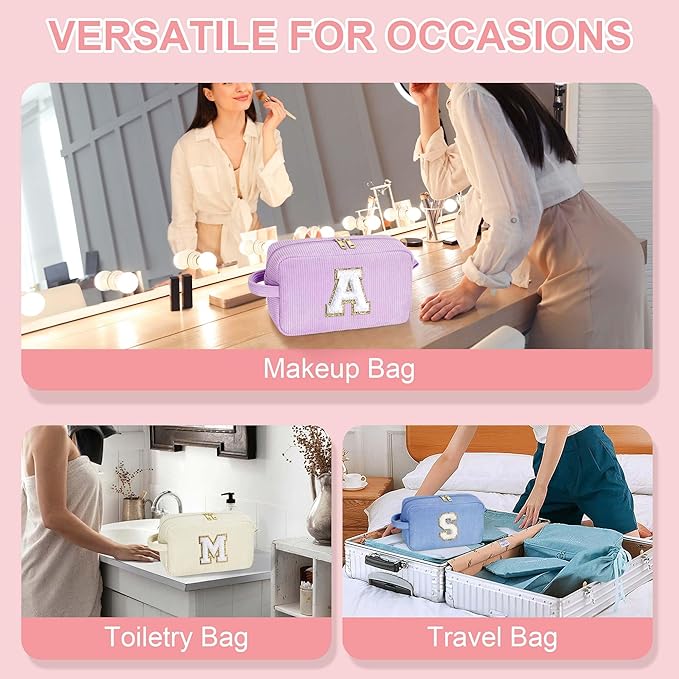 YOOLIFE Travel Makeup Bag Cosmetic Bag - Birthday Gifts for Girls Women Make Up Bag Monogram Cute Makeup Bag Personalized Teen Girl Gift Daughter Friend Birthday Gifts for Women Her Girl Blue Letter A