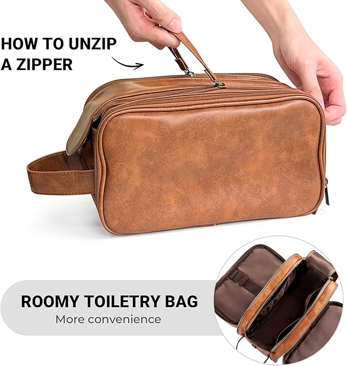 Elviros Toiletry Bag for Men, Large Travel Shaving Dopp Kit Water-resistant Bathroom Toiletries Organizer PU Leather Cosmetic Bags