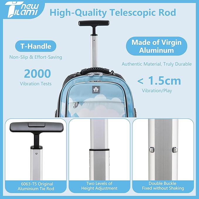 NEW TILAMI 19 Inch Rolling Backpack 360°rotating Universal Wheel, Large Organizer Compartments, Adjustable Handle, Carry on for School Students Business Travel, Misty Blue Forest