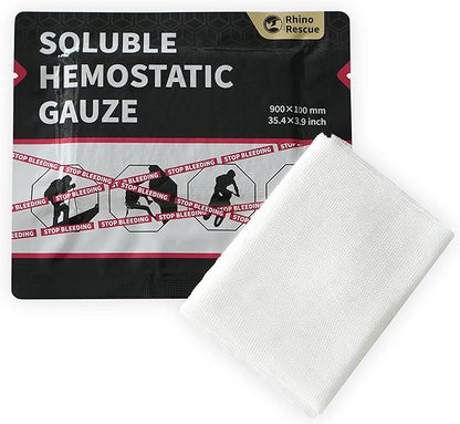 RHINO RESCUE Soluble Hemostatic Gauze Dressing 4"*35"(3ft) for Quick Clotting, Stop Bleeding Gauze for Combat, Trauma, IFAK Refill, Wound Kit, 2 Count