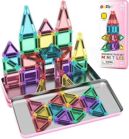Mini Magnetic Tiles Toddler Travel Essentials Set with Case, Magnetic Blocks Building Montessori Educational Learning Sensory Preschool Toys for 3+ Year Old Boys Girls Birthday Gifts