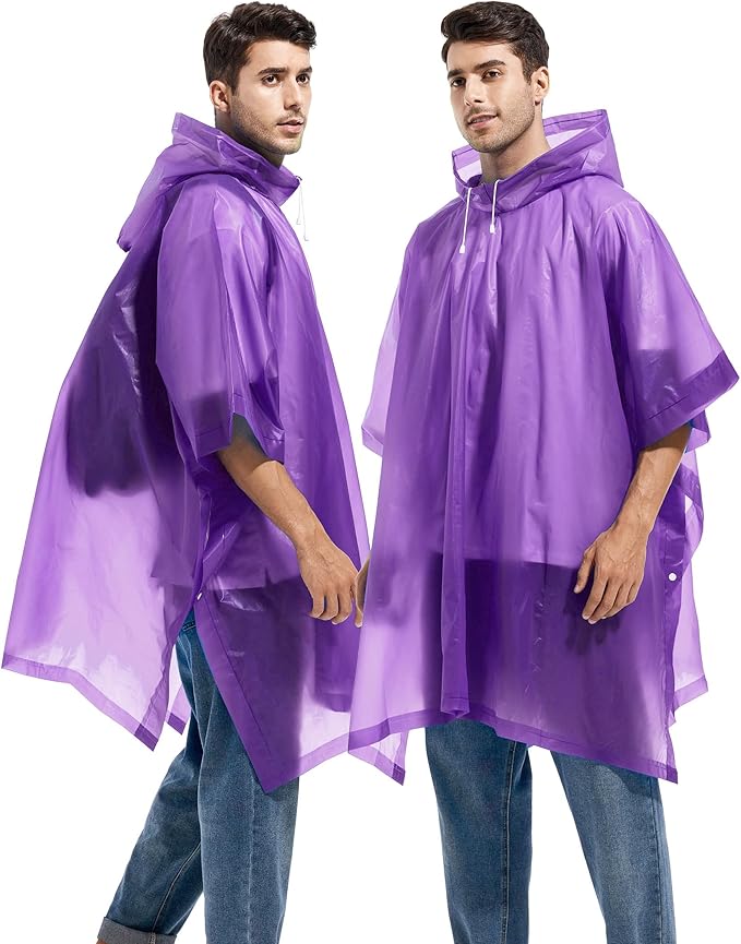 2 Pack Rain Ponchos for Adults Reusable - Raincoats Survival Emergency Heavy Duty Rain Coat with Drawstring Hood