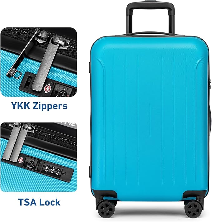 KYME 24-Inch Medium Luggage with Dual 360° Spinner Wheels Hardshell Checked TSA Approved Suitcase for Lightweight Travel (Ocean Blue, 24" Checked)