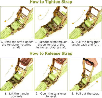 4 Pack 2 Inch Ratchet Straps Heavy Duty 20ft Tie Down Straps Ratchet with Double J Hook, 8000 LBS Break Strength, Cargo Ratchet Straps for Moving, Truck, Trailers, Motorcycles, Kayaks, Car Roof