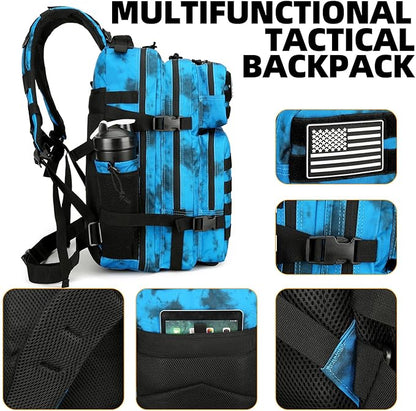 25L Tactical Backpack Military Tactical Backpack for Men and Women Small Assault Pack Outdoor Travel Hiking Camping Rucksack with Molle Webbing (Blue Water Pattern)