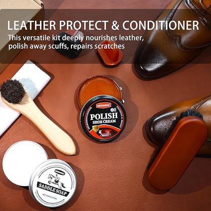 Black Brown Shoe Polish Kit Saddle Soap Mink Oil Leather Boot Shoe Shine Kit Conditioner Cream Wax Care Clearner Set