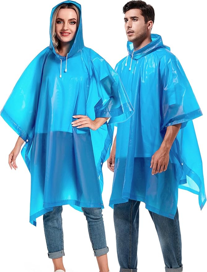 2 Pack Rain Ponchos for Adults Reusable - Raincoats Survival Emergency Heavy Duty Rain Coat with Drawstring Hood