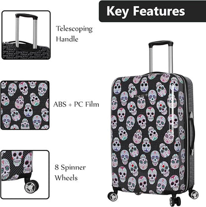 Betsey Johnson 26 Inch Checked Luggage Collection - Expandable Scratch Resistant (ABS + PC) Hardside Suitcase - Designer Lightweight Bag with 8-Rolling Spinner Wheels (Skull Party)