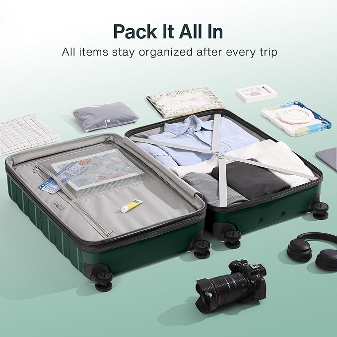 Luggage Sets 3 Piece (3-YEARS VIP SERVICE) Hardside Expandable Ultra Durable Polycarbonate Lightweight Carry On Travel Suitcase with TSA Lock Spinner Wheels, Forest Green