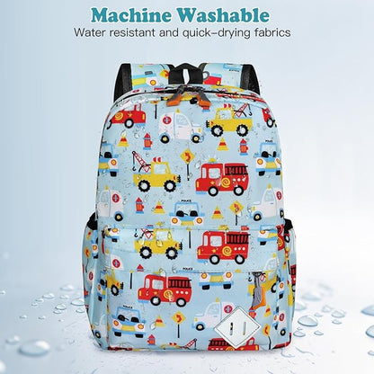 Kids Backpack for Girls Boys - 15 Inch Cute Cars Little Kids Backpack Waterresistant Toddler Preschool Kindergarten School Bag for Aged 3-8, Light Blue