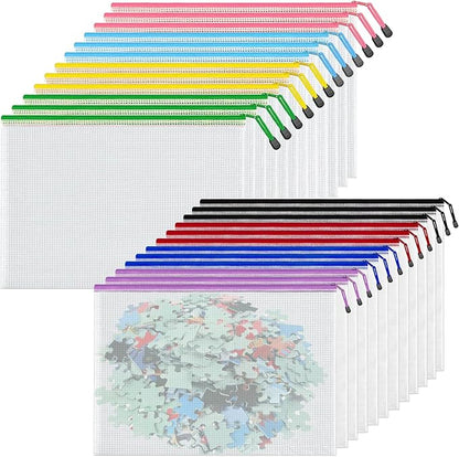 Mesh Zipper Pouch Bags, A4 Letter Size, 24 Pack 8 Colors Mesh Bags, Waterproof Document Zipper Pouches for Office School Supplies, Toys, Cosmetics Travel Storage(13''×9.5'')