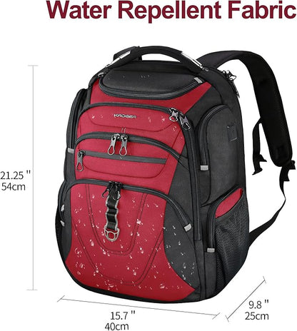 KROSER Friendly Travel Laptop Backpack 18.4 inch XXXL Gaming Backpack Water-Repellent College Daypack Business Backpack with RFID Pockets & USB Port for Men/Women-Black/Red