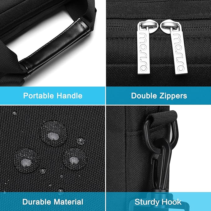MOSISO Laptop Shoulder Bag 13.3 inch, 13-14 inch Computer Bag Compatible with MacBook Air/Pro 13 / Pro 14, HP Dell ASUS Lenovo with 2 Raised&1 Flapover&1 Horizontal Pocket&Handle&Belt, Black