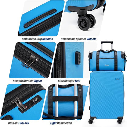 Expandable Carry on Luggage Sets,Suitcases with Detachable Wheels Hardshell 22x14x9 Airline Approved,Lightweight Luggage Set with TSA Lock,Carry on Suitcase