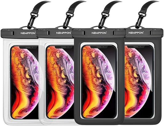 Waterproof Cell Phone Pouch : 4 Pack Float Clear Cell Holder Protector with Lanyard - Universal Floatable Water Proof Dry Bag for iPhone Samsung Galaxy for Beach Swimming Pool