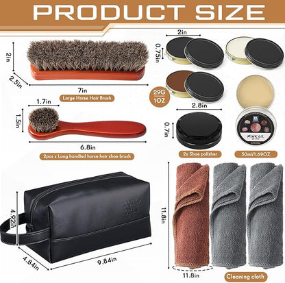 13 Pcs Shoe Polish Kit, Leather Boot Care Kit for Men, Black Shoes Shine Kit for Cleaning with PU Storage Bag
