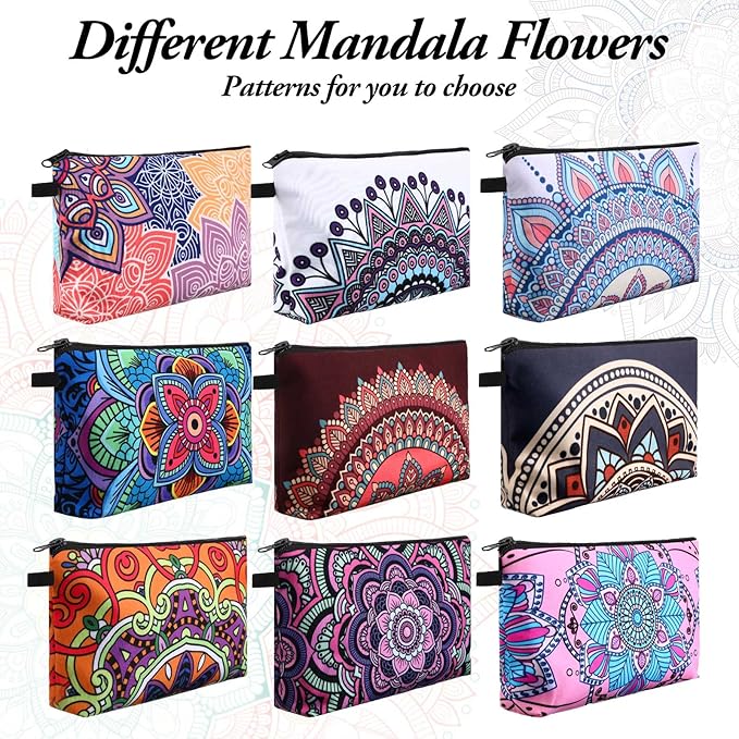 Dunzy 20 Pcs Makeup Bags Bulk Graduation Gift Cosmetic Bag Makeup with Zipper Pouch Waterproof Portable Travel Toiletry for Women Teacher Birthday Thanksgiving Christmas Gifts(Mandala)