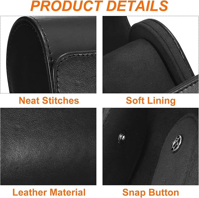 HARFINGTON Watch Roll Travel Case Single Slot Portable Leather Watch Case for Men and Women, Watches Storage Organizer with Removable Pillows for Traveling, Display, Home Storage, Black