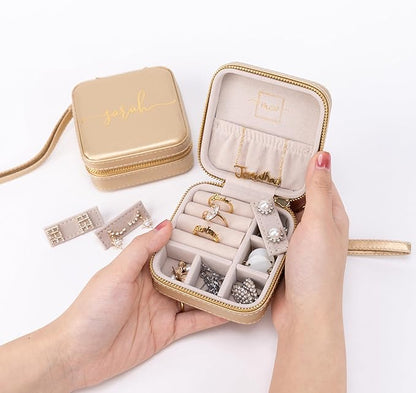 Angelina's Palace Personalized Jewelry Case with Name Engraved,Custom Leather Travel Jewelry Organizer Box for Rings,Earrings,Necklaces,Birthday Bridesmaid Gift For Women