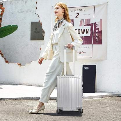 All Aluminum Carry On Luggage 22x14x9 Airline Approved，Hard Shell Carry On Luggage, Zipperless Luggage Aluminum Suitcase Luggage (sliver, 20inch)
