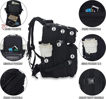 25L Tactical Backpack for Men and Women Small Military Tactical Backpack Heavy Duty Molle Assault Pack Daypack for Hiking Camping Travel Work Gym Outdoors (Black)