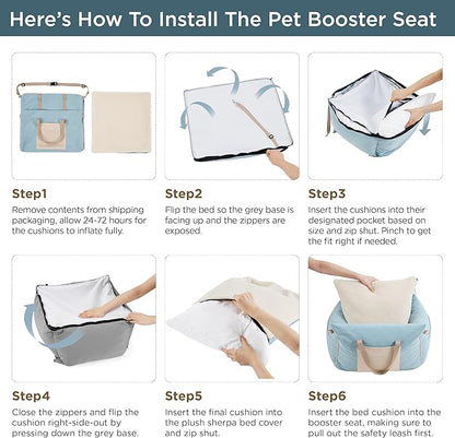 Lesure Small Dog Car Seat for Small Dogs - Soft Dog Booster Seat for Car with Storage Pocket and Clip-On Safety Leash and Thickened Memory Foam Filling, Pet Travel Carrier Bed, Light Blue