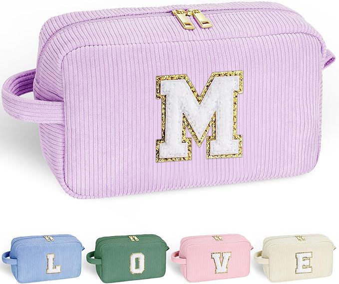 YOOLIFE Girl Gifts Travel Makeup Bag - Purple Makeup Bag Travel Cosmetic Bags for Women Personalized Birthday Gift for Teen Girls Kids, Christmas Gifts for Women Mom Teen Girls Kids Letter M