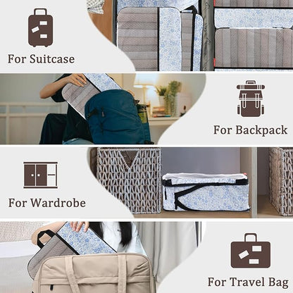 U+U 4 Set Compression Packing Cubes - Ultralight Travel Organizers, Space-Saving Suitcase Organizer, Expandable Packing Cubes for Travel, Business Trip and Family Vacation (Blue Flower)